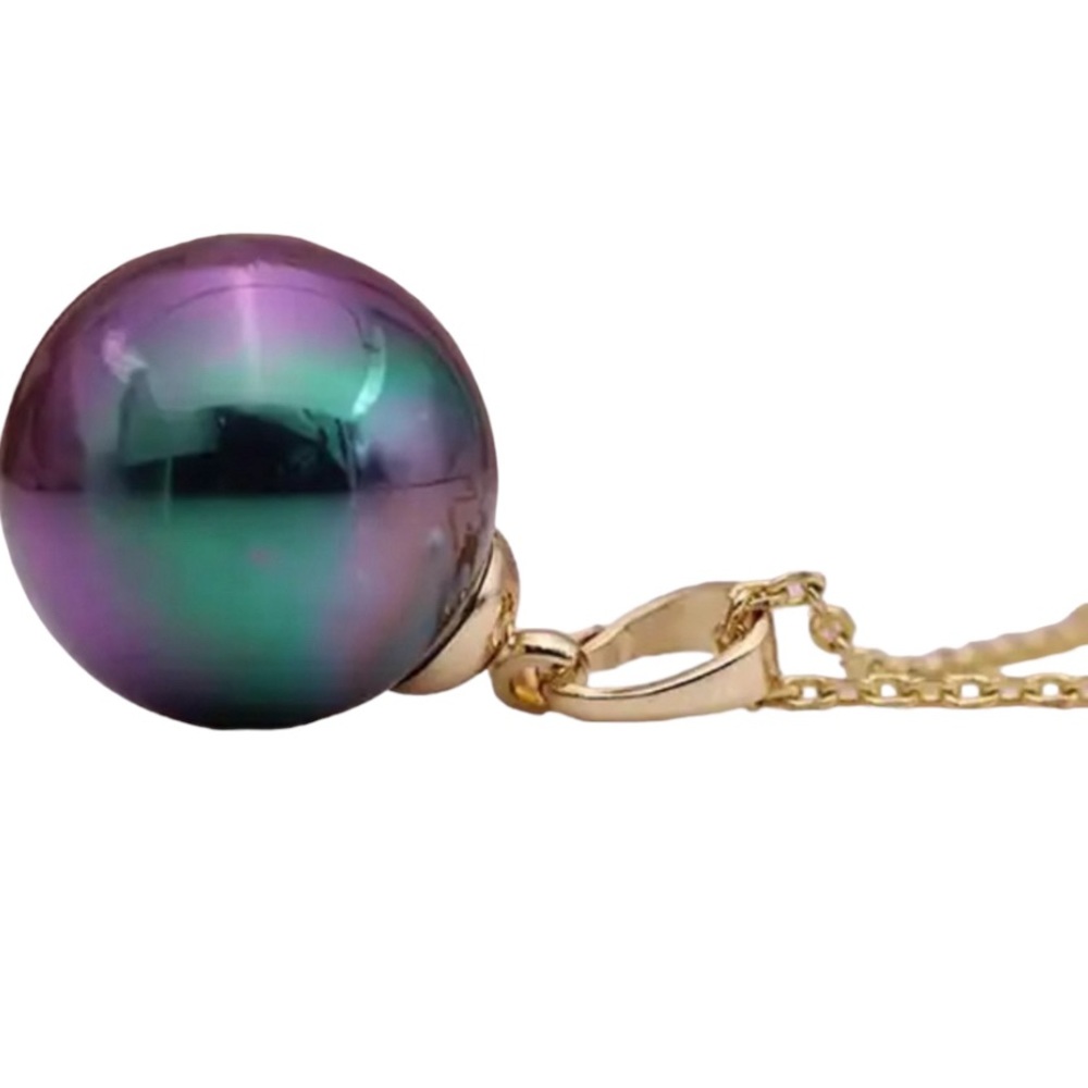 Freshwater Pearl Pendant and 585 Rose Gold Plated Necklace Black - Picture 3 of 3